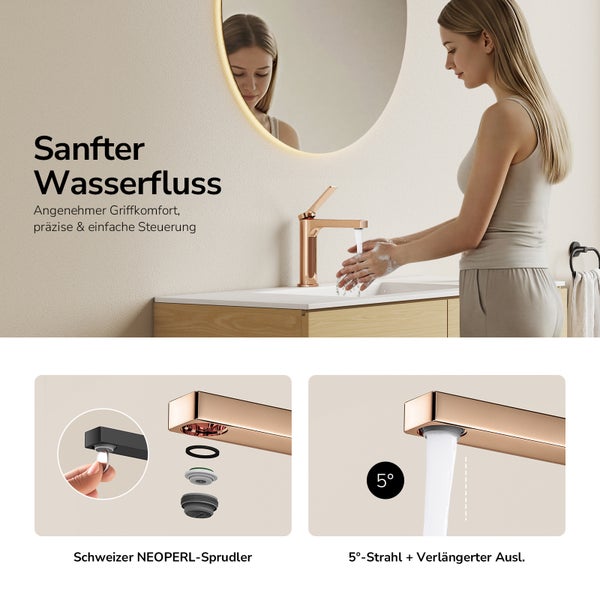 Badezimmerarmatur mit NEOPERL-Sprudler und sanftem Wasserfluss