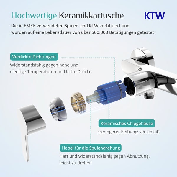 EMKE Badewannenarmatur 184 x 134 x 112 mm, G1/2 Zoll, Einhebel Wannenmischbatterie für Wandmontage, Chrom Aufputz Wasserhahn für Dusche und Badewanne
