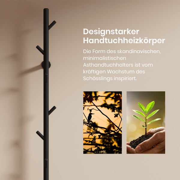 EMKE Elektrischer Handtuchheizkörper 150 cm, Baumförmig Vertikal, 100 W, LCD-Touch, Thermostat & Timer, WiFi,  Schwarz, für Badezimmer