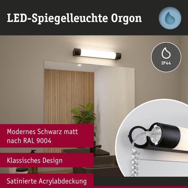 Selection Bathroom LED Spiegelleuchte Orgon Steckdose IP44 3000K 600lm 230V 7,5W Schwarz