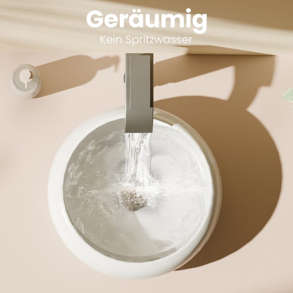 EMKE Aufsatzwaschtisch Ø36 cm Gebogen Gäste-WC Waschbecken Keramik Weiß Glänzend Ohne Hahnloch