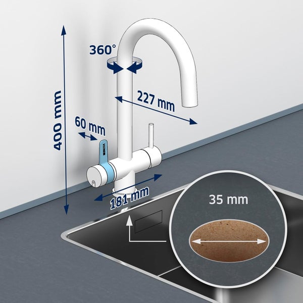 BRITA 3-Wege-Küchenarmatur (Edelstahl, rund) inkl. 1 x BRITA P 1000 Wasserfilter – Küchenarmatur für gefiltertes und ungefiltertes Wasser direkt aus der Leitung