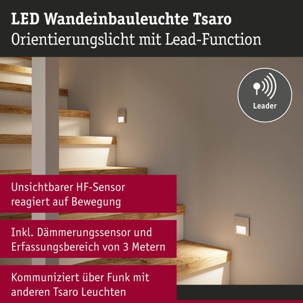 LED Wandeinbauleuchte Tsaro eckig 80x36mm 1W 80lm 230V 2700K Chrom matt