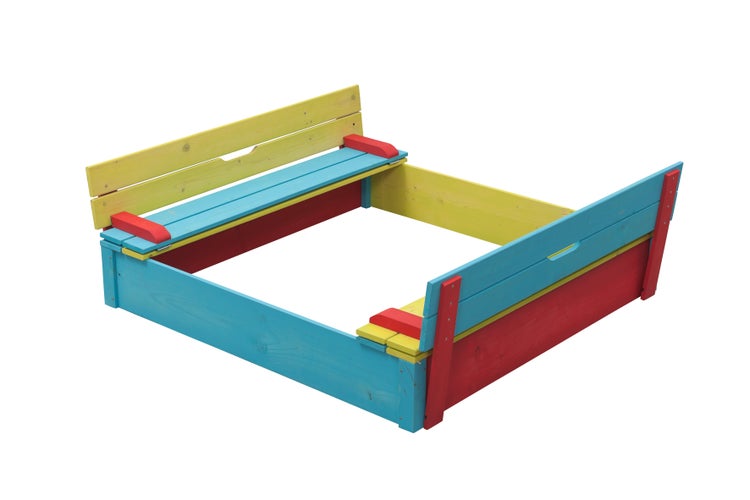 Sandkasten aus Holz mit Sitzbank