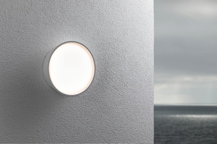 LED Außenwandleuchte Platomo seewasserresistent IP44 rund 180mm 3000K 14,5W 1200lm 230V Weiß Kunststoff