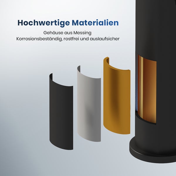 Hochwertige Materialien des Ofens wie Messinggehäuse für Korrosionsbeständigkeit und Auslaufsicherheit.