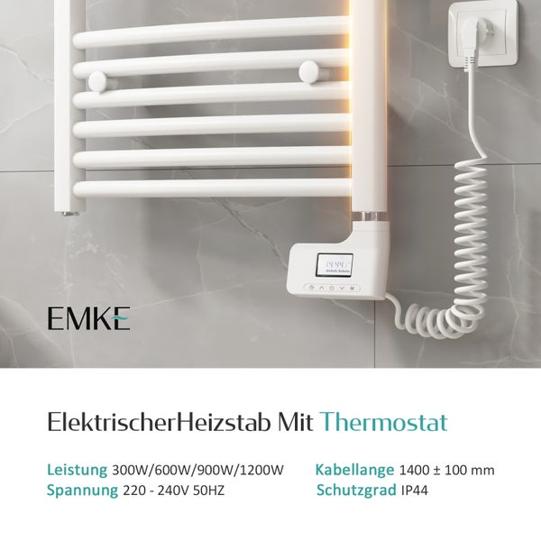 EMKE Heizstab mit Thermostat und LCD Display 900W, Heizpatrone für Badheizkörper Heizelement aus Edelstahl Heizungen Heizkörper Heizelemente
