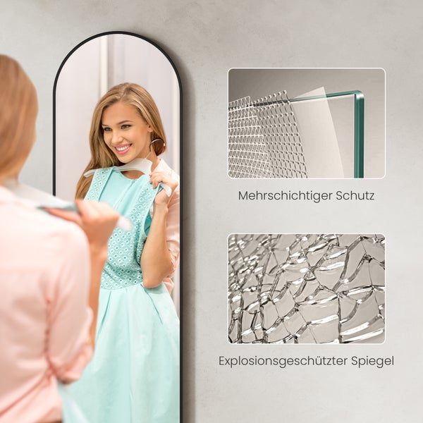 EMKE Standspiegel 140 x 40 cm, Schwarz, 5 mm Kupferfreier & Gehärteter HD-Spiegel, Wandmontage und Bodenstehend, Mit Schwarzem Stützrahmen, Ideal für Ankleidezimmer und Schlafzimmer