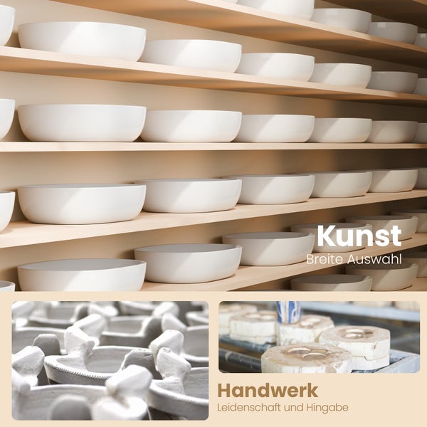 Regale mit einer breiten Auswahl an Keramikschalen