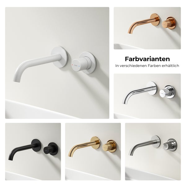 EMKE Unterputz Wandarmatur, 360° schwenkbar, 2-Loch Badarmatur aus Messing, Wandmontage für Waschbecken,288x210x70,Weiß