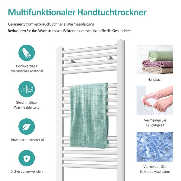 EMKE Badheizkörper 750x400 mm Handtuchheizkörper Horizontal Heizkörper Röhrenheizkörper , Handtuchwärmer Mittelanschluss sehr angenehme Strahlungswärme Weiß 244W