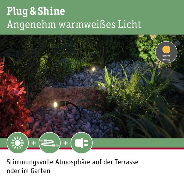 Set Plug & Shine LED Gartenstrahler Plantini 6er-Set IP65 rund 21mm 3000K 6x1,4W 6x90lm 230/24V 45° Anthrazit Aluminium