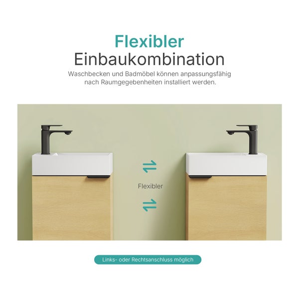 EMKE Waschtisch-Set 41,7 × 24 × 64,6 cm (B×T×H), mit Soft-Close-Funktion, Ablageboden, reversibel, Eiche, für Badezimmer