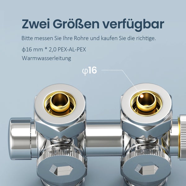 EMKE Heizkörperthermostat Multiblock-Set – Anschlussarmatur mit Thermostat für Heizkörper und Handtuchtrockner, Heizungszubehör in Eck- und Durchgangsform φ16xG1/2, Chrom