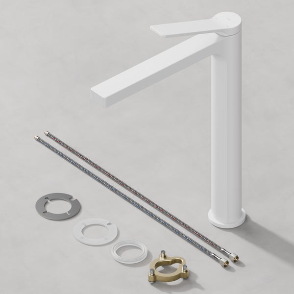Emke Einhebel-Waschtischarmatur, Badarmaturen, Waschbecken Armatur - Schweizer Design, Minimalistisches Design，3/8 Zoll, Wassersparend, Korrosionsschutz, Warm- & Kaltwasser, Bleifreies Messing, Pflegeleicht -Weiß matt