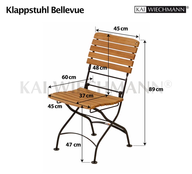 Klappstuhl Bellevue mit Maßangaben