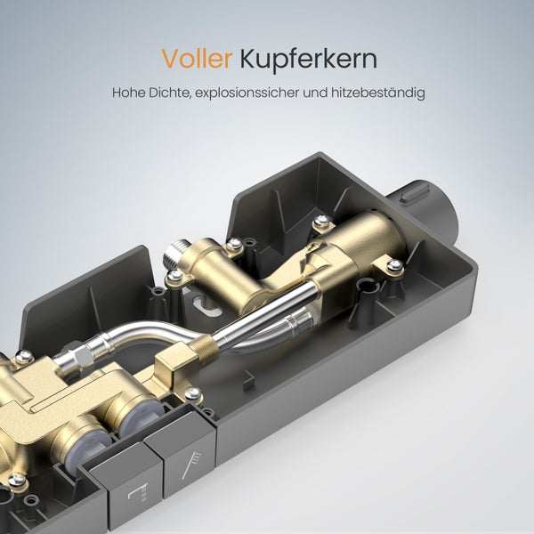 EMKE Duschsystem 601x395x135 mm mit Handbrause, Ablagearmatur, Höhenverstellung und 3 Strahlarten, mit Neoperl-Perlator & integriertem Filter, für Badezimmer, Matt Anthrazit