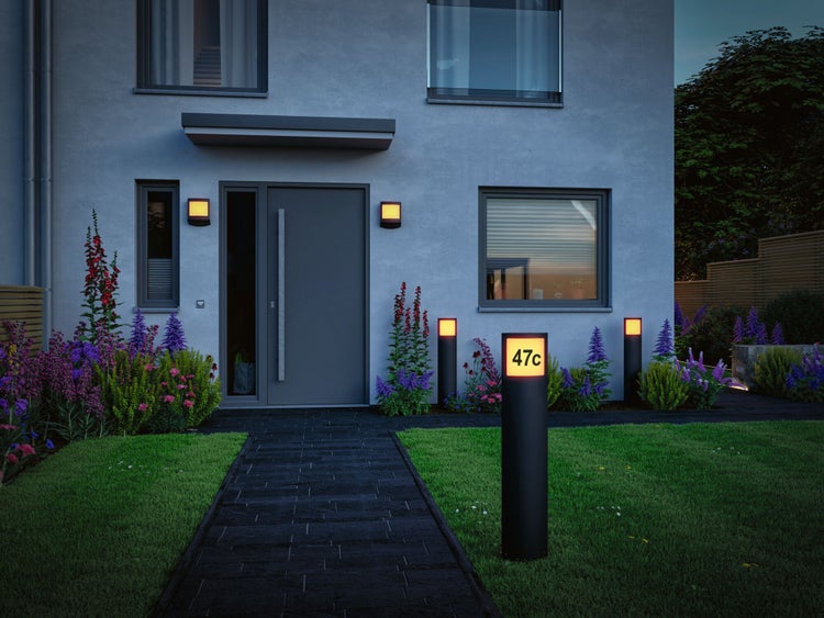 LED Pollerleuchte Padea Dämmerungssensor Dämmerungsgesteuerter Bewegungsmelder (IR) seewasserresistent IP44 847mm 3000K 8,5W 700lm 230V Anthrazit Kunststoff