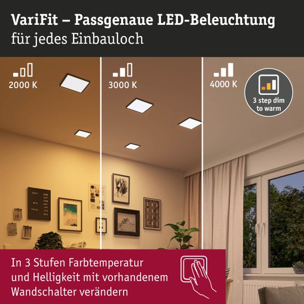 VariFit LED Einbaupanel Dim to Warm Areo IP44 eckig 175x175mm 13W 1200lm 3 Step Dim to warm Schwarz dimmbar