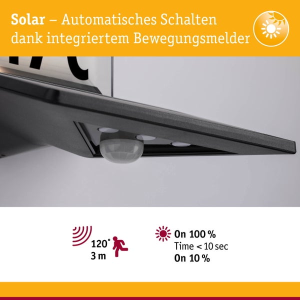 Solar LED Hausnummernleuchte Yoko Dämmerungsgesteuerter Bewegungsmelder (IR) IP44 3000K 42lm Anthrazit