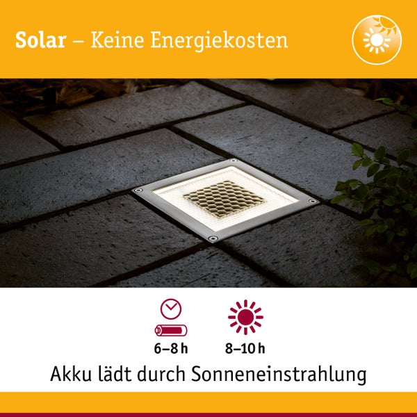 Solar LED Bodeneinbauleuchte Cube IP67 2700K 3,6lm Edelstahl, Klar