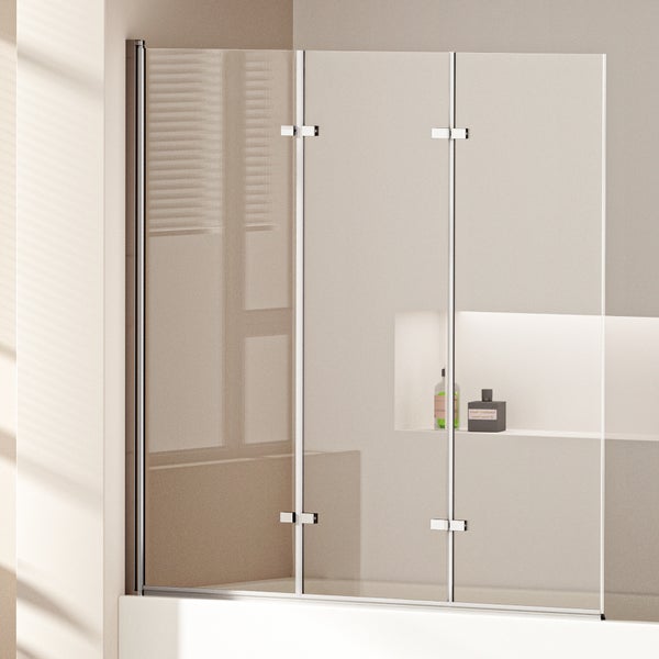 EMKE Badewannenaufsatz 3-teilig 130 x 140 cm – Faltbare Duschwand für Badewanne, 6 mm ESG Sicherheitsglas mit NANO-Beschichtung, klappbar, links oder rechts montierbar