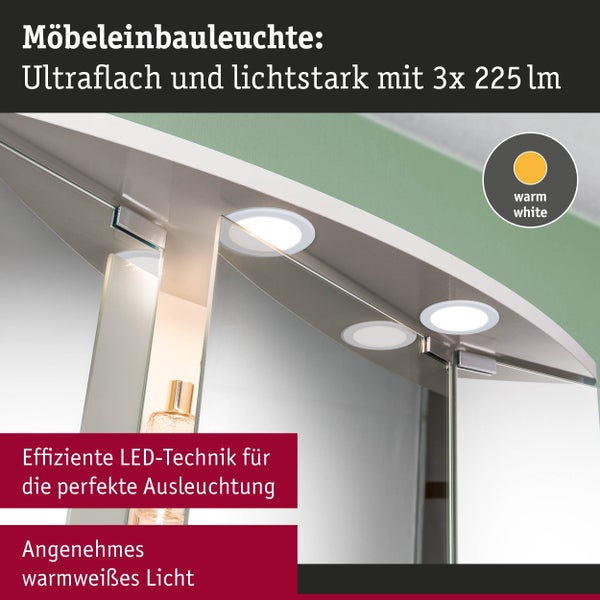 LED Möbeleinbauleuchten 3er-Set rund 65mm 3x2,5W 3x180lm 230/12V 3000K Weiß