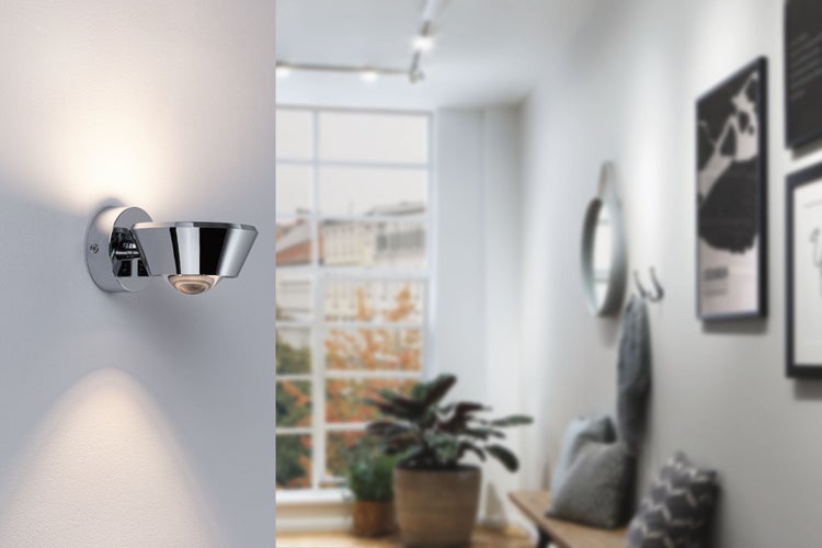 LED Wandleuchte Sabik IP44 2700K 800lm / 390lm 230V 9W / 4W dimmbar Chrom