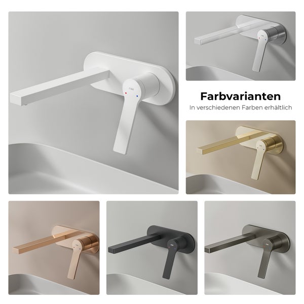 EMKE Wasserhahn Bad Unterputz, Waschtischarmatur Unterputz aus Kupfer, 2-Loch Wandarmatur, Weiß, 288×210×70 mm, für Badezimmer Waschbecken