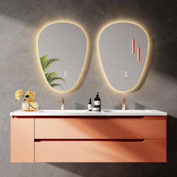EMKE LED Badspiegel mit Beleuchtung 70x50 cm, dimmbar in 3 Lichtfarben, Anti-Beschlag, Touch-Schalter mit Memory-Funktion, IP44, horizontal & vertikal montierbar