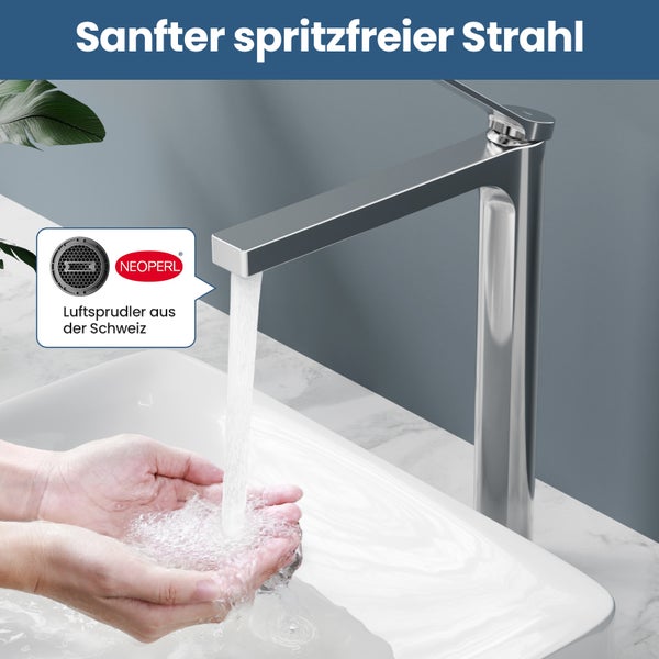 Emke Einhebel-Waschtischarmatur, Badarmaturen, Waschbecken Armatur - Schweizer Design, Minimalistisches Design，3/8 Zoll, Wassersparend, Korrosionsschutz, Warm- & Kaltwasser, Bleifreies Messing, Pflegeleicht -Chrom