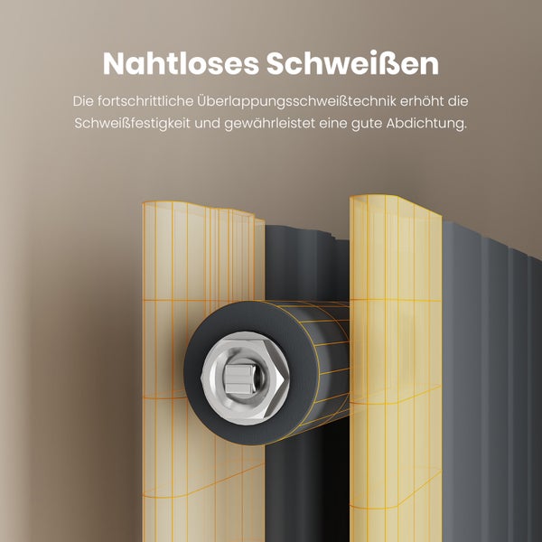 EMKE Badheizkörper 180x62 cm, 2227W, Flach Designheizkörper Vertikal, Doppellagig mit Mittelanschluss, Anthrazit, für Bad