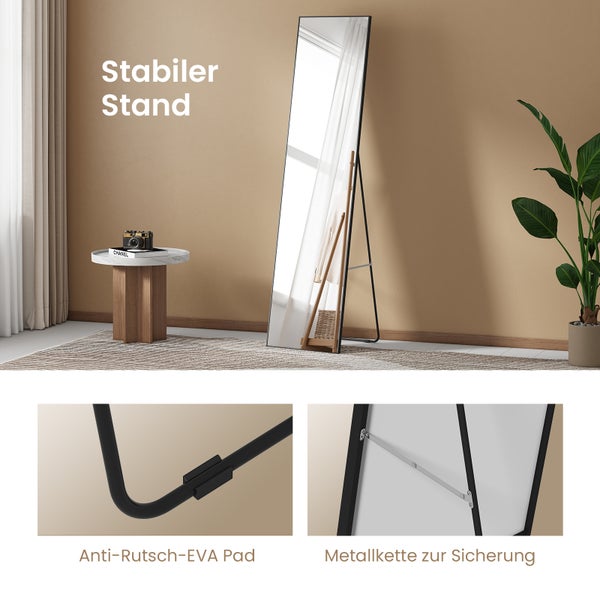 Rechteckiger Standspiegel mit schwarzem Rahmen und rutschfesten EVA-Pads.