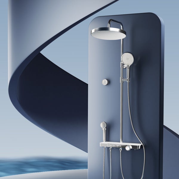 EMKE Duschsystem 3 in 1 Regendusche Set mit Kopfbrause, Handbrause und Wasserhahn, Modernes Duscharmatur Set für Badezimmer, Chrom