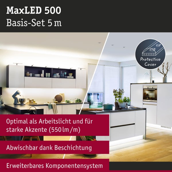 MaxLED 500 Basisset 5 m in einer modernen Küche als Arbeitslicht