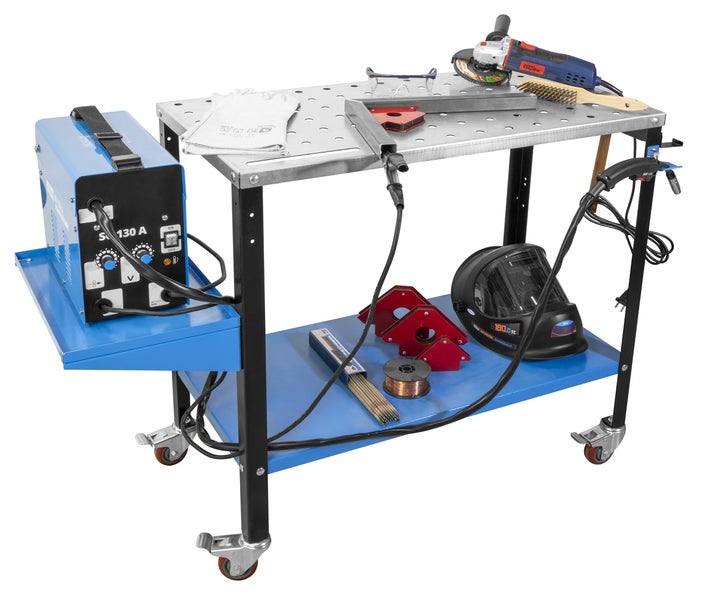 Schweißtisch mit Schweißgerät, Schweißhelm und Zubehör