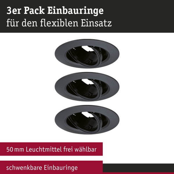 Einbauleuchte 3er-Set schwenkbar rund 90mm 30° GU10 max. 3x10W 230V dimmbar Schwarz