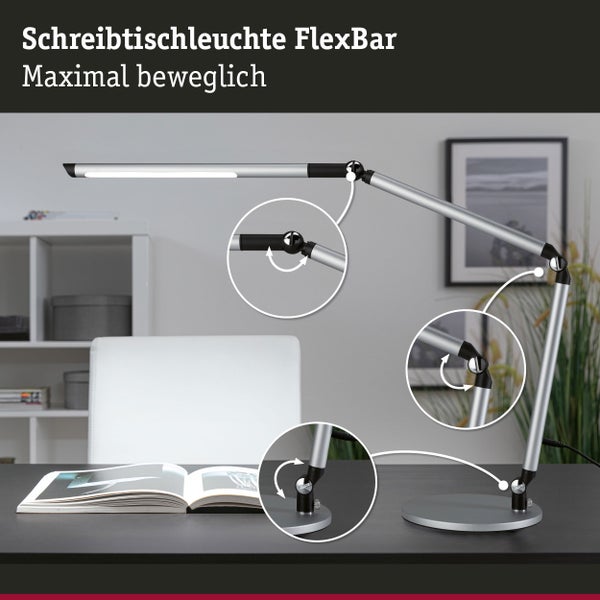 LED Schreibtischleuchte 3-Step-Dim FlexBar White Switch 700lm 9,5W Silber matt