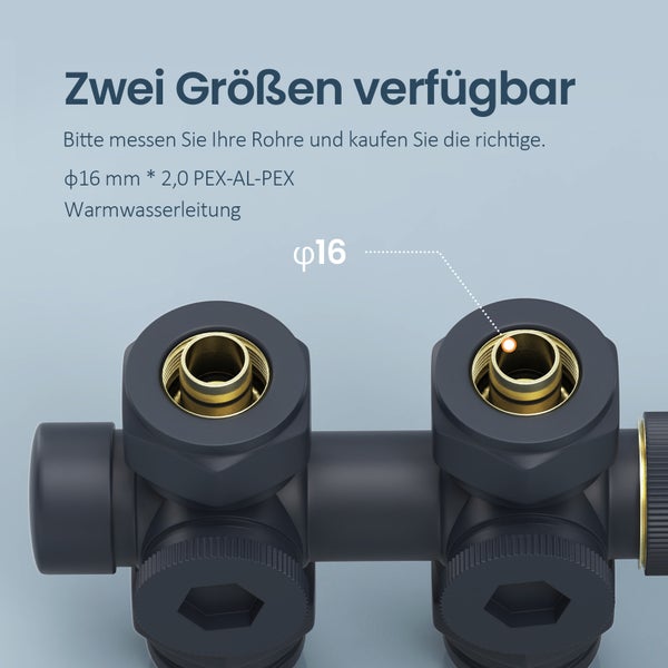 EMKE Heizkörperthermostat Multiblock-Set – Anschlussarmatur mit Thermostat für Heizkörper und Handtuchtrockner, Heizungszubehör in Eck- und Durchgangsform φ16xG1/2, Anthrazit