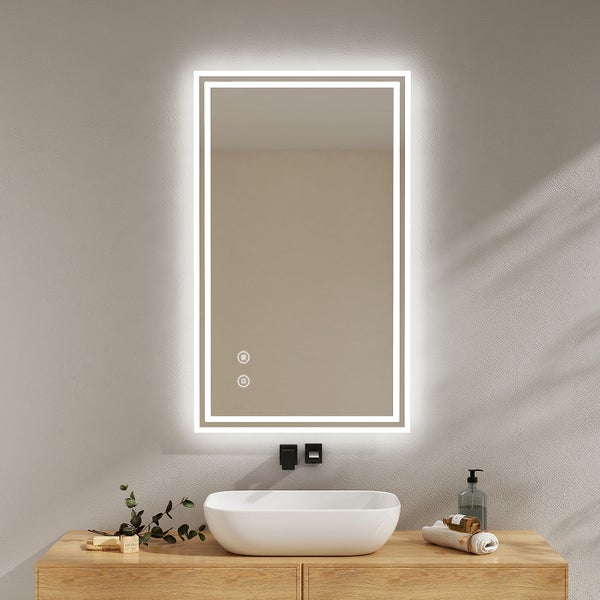 EMKE Badspiegel mit Beleuchtung  100 x 60 cm, LED-Spiegel mit Touchschalter, Anti-Beschlag, Kaltweiß