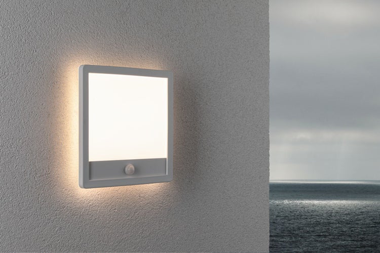 LED Außenpanel Lamina Backlight Dämmerungsgesteuerter Bewegungsmelder (IR) seewasserresistent IP44 eckig 250x47mm 3000K 14,5W 950lm 230V Weiß Kunststoff