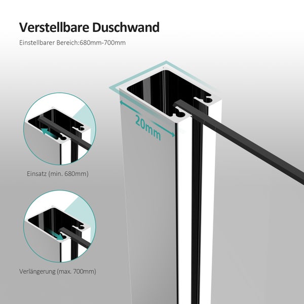 EMKE Duschkabine Eckeinstieg Dusche Duschabtrennung mit 5 mm NANO-Glas, 90x100cm, 185cm Höhe