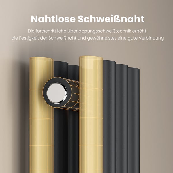 EMKE Badheizkörper 900×240 mm, Designheizkörper, Vertikal, Doppelrohr oval, 373W, Anthrazit, für Warmwasserbetrieb, für Bad, Zentralanschluss