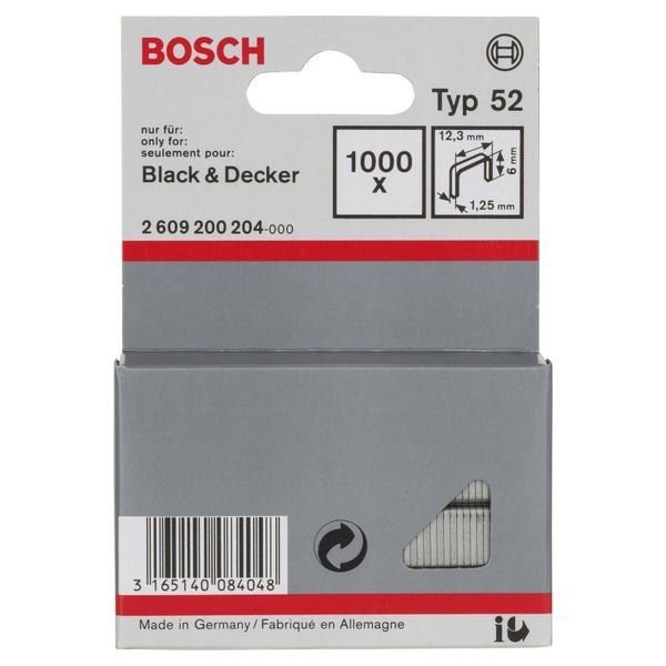 Bosch Klammern Typ 52, 1000 Stück, passend für Black and Decker Tackergeräte