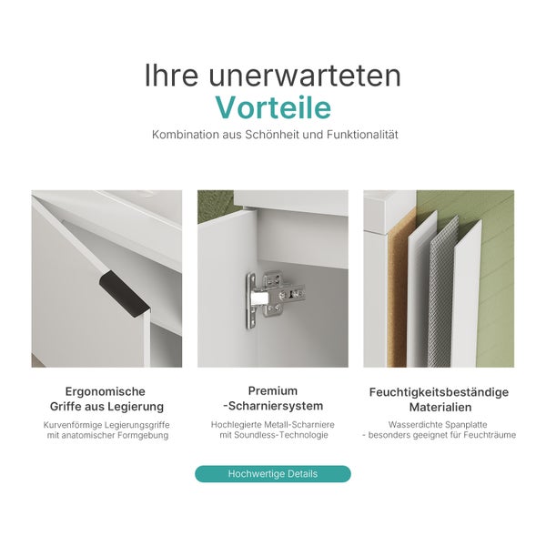 EMKE Waschtisch-Set 41,7 × 24 × 64,6 cm (B×T×H), mit Soft-Close-Funktion, Ablageboden, reversibel, Weiß, für Badezimmer