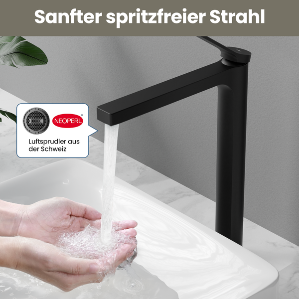 Emke Einhebel-Waschtischarmatur, Badarmaturen, Waschbecken Armatur - Schweizer Design, Minimalistisches Design，3/8 Zoll, Wassersparend, Korrosionsschutz, Warm- & Kaltwasser, Bleifreies Messing, Pflegeleicht -Schwarz matt