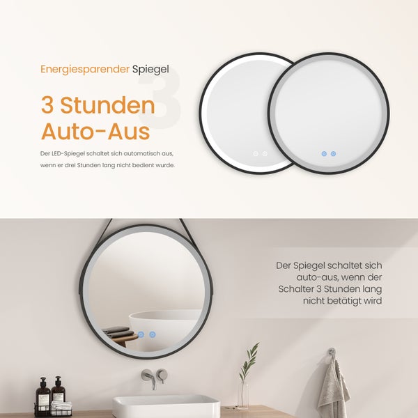 EMKE Badspiegel mit Beleuchtung ф60cm, Kaltweiß, Touchschalter & Antibeschlag, rostfreier Spiegel, für Badezimmer