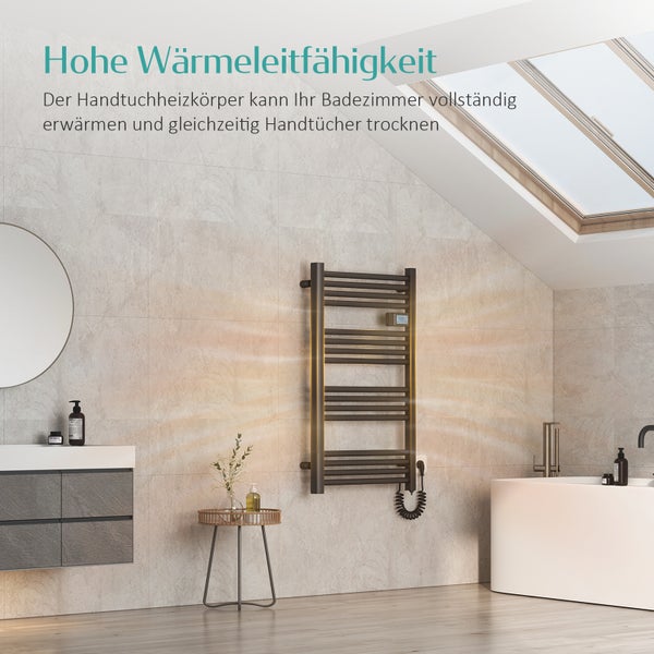 EMKE Badheizkörper Elektrisch mit Intelligenten Thermostat Gerade mit Seitenanschluss mit Heizstab,Aluminium Anthrazit