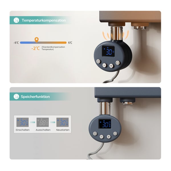 Detailansicht der Temperaturkompensation und Speicherfunktion eines Heizkörpers