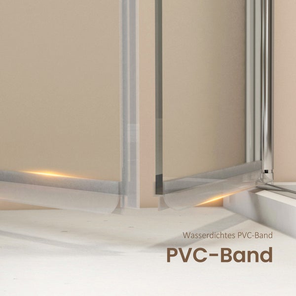 Detailansicht eines wasserdichten PVC-Bandes an einer Duschkabine